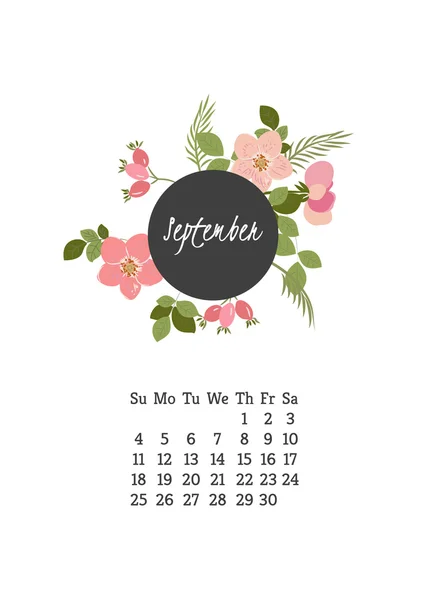 Kalender für 2016 mit Blüten der Wildrose — Stockvektor