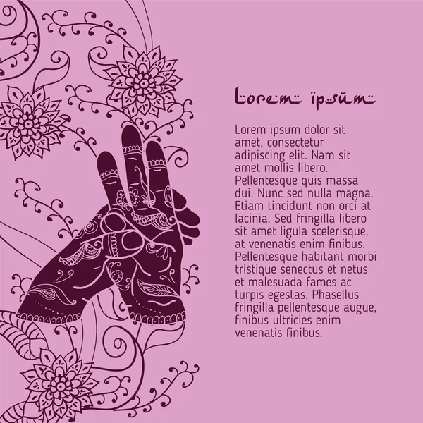 Surya mudra ruce s mehendi vzory. — Stockový vektor