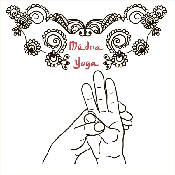 Surya mudra hands with mehendi patterns. — Stock Vector