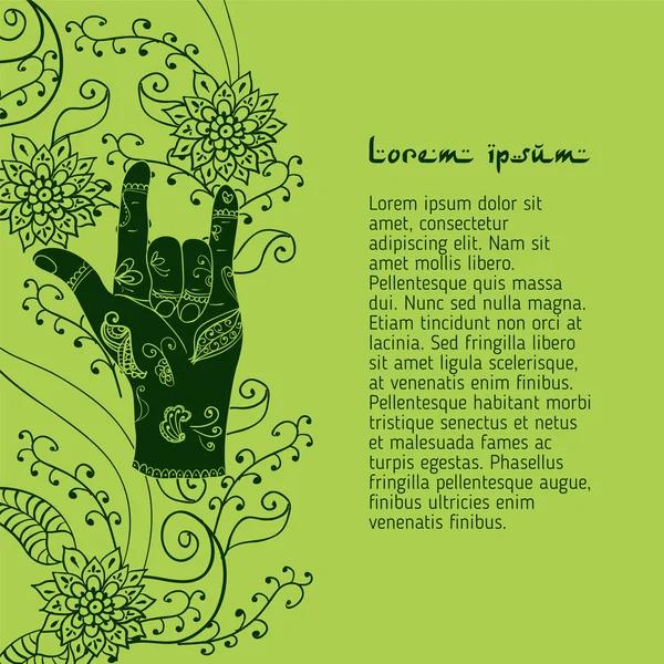 Mudra mano con patrón mehendi — Archivo Imágenes Vectoriales