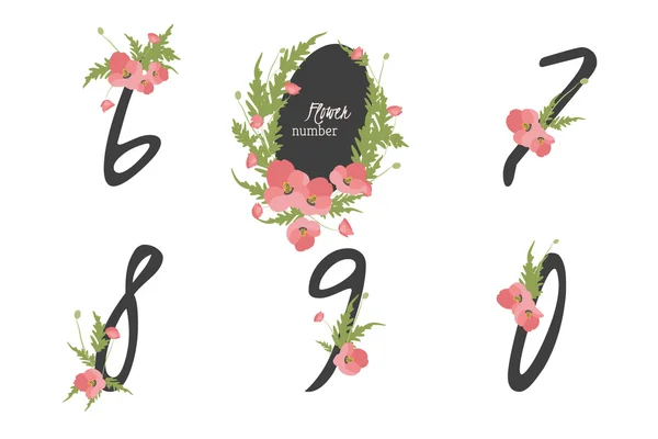 Números de colección de amapola floral — Vector de stock