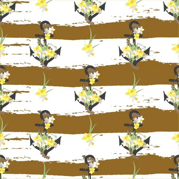 Hintergrund mit Narzissenblumen und Ankern — Stockvektor
