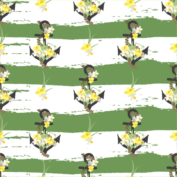 Arrière-plan avec des fleurs et des ancres narcisses — Image vectorielle