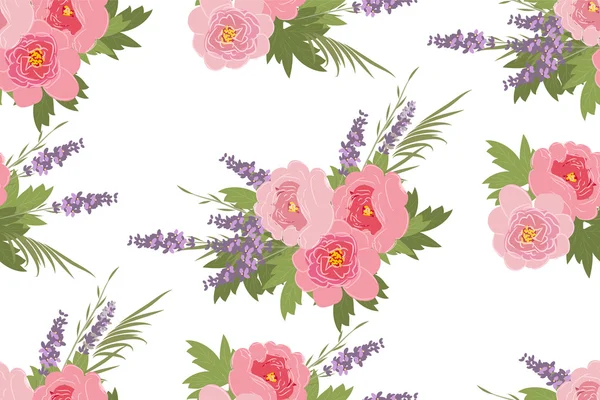 Peonía floral y lavanda retro — Archivo Imágenes Vectoriales