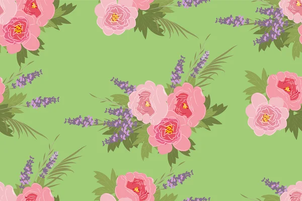 Pivoine florale et lavande rétro — Image vectorielle