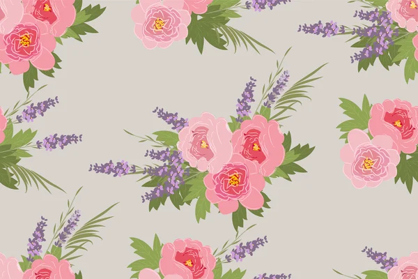 Florale Pfingstrose und Lavendel Retro — Stockvektor