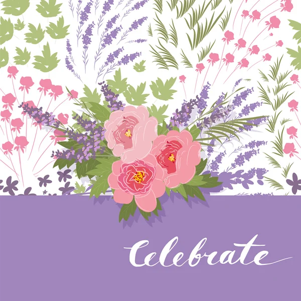 Pivoine florale et lavande rétro — Image vectorielle