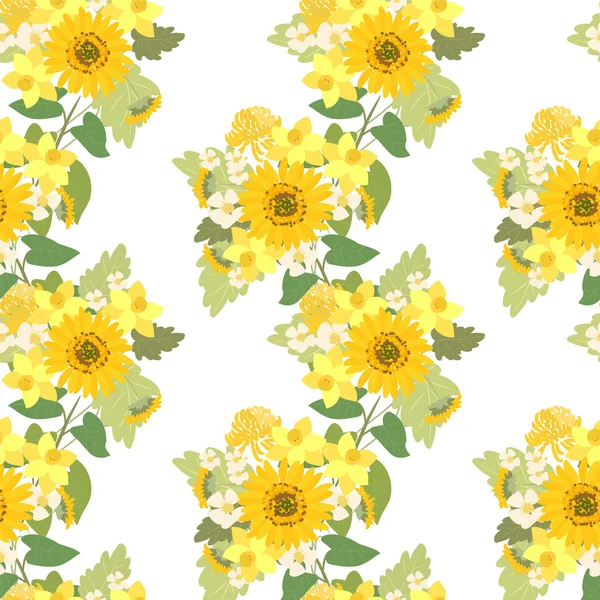 Girasoles, narcisos, flores de fresas — Vector de stock