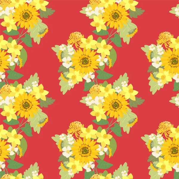 Girasoles, narcisos, flores de fresas — Vector de stock