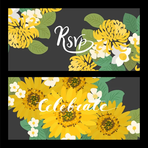 Girasoles, narcisos, flores de fresas — Vector de stock