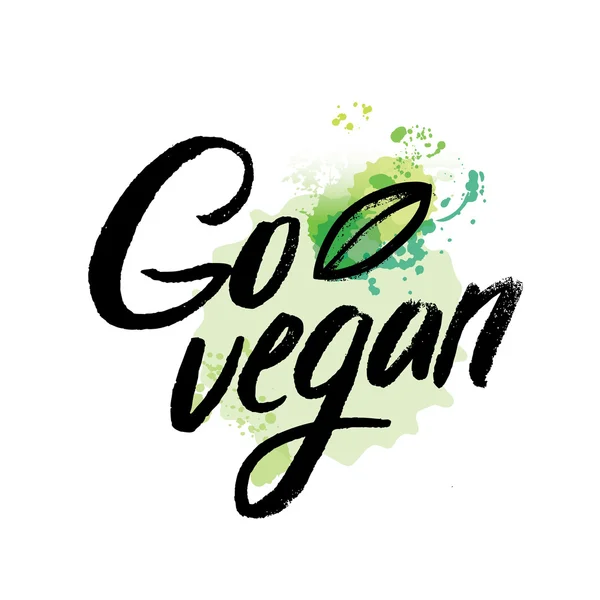 Worte gehen vegan in einem einfachen und niedlichen Rahmen mit grünen Zweigen und Blättern. vektorisierte Aquarellzeichnung. — Stockvektor