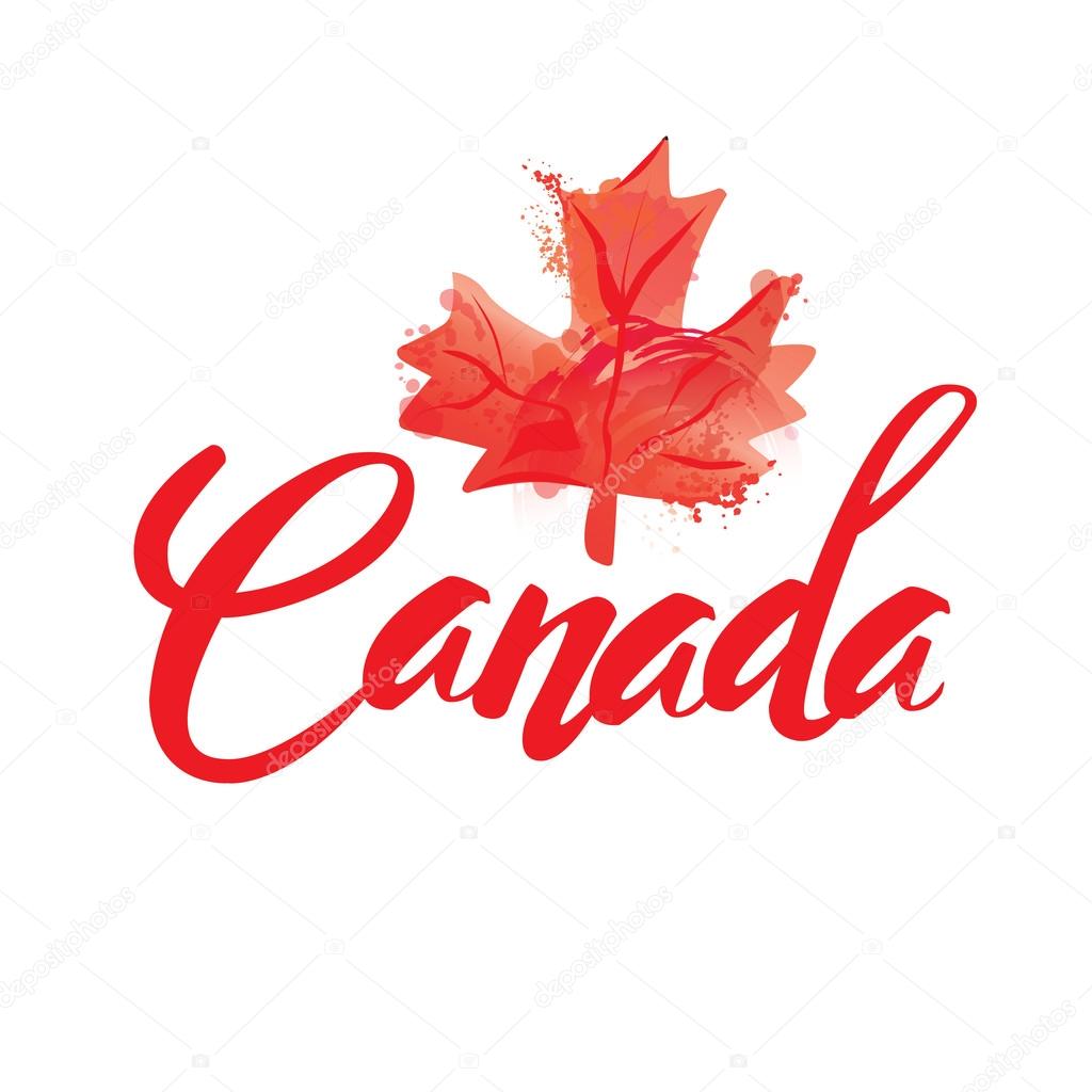 Canada lettering logo with watercolor element isolated. stamp with name of Canada hand drawn in vector.