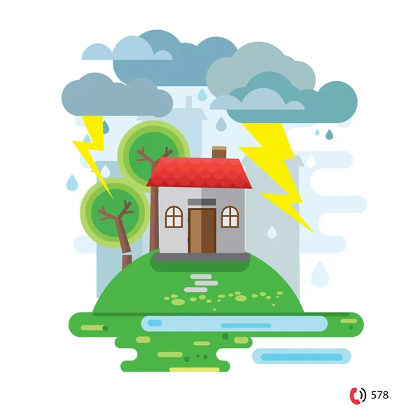 House damaged by a fallen tree,  vector illustration, no transparencies — Stock Vector