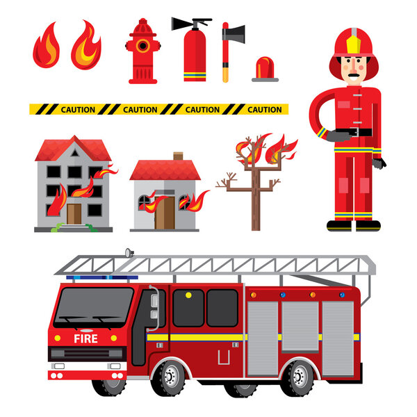 Fire department flat icons composition