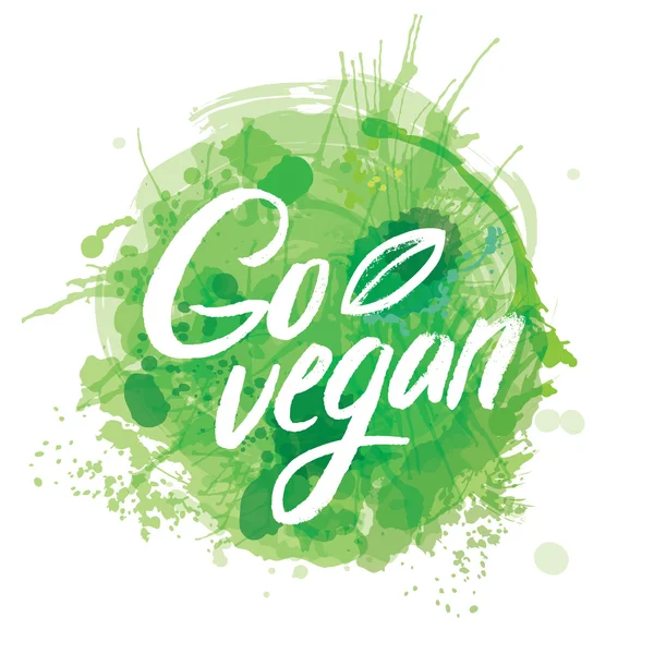 Woorden gaan veganistisch in eenvoudige en schattig frame met groene takken en bladeren. Gevectoriseerde aquarel tekenen. — Stockvector