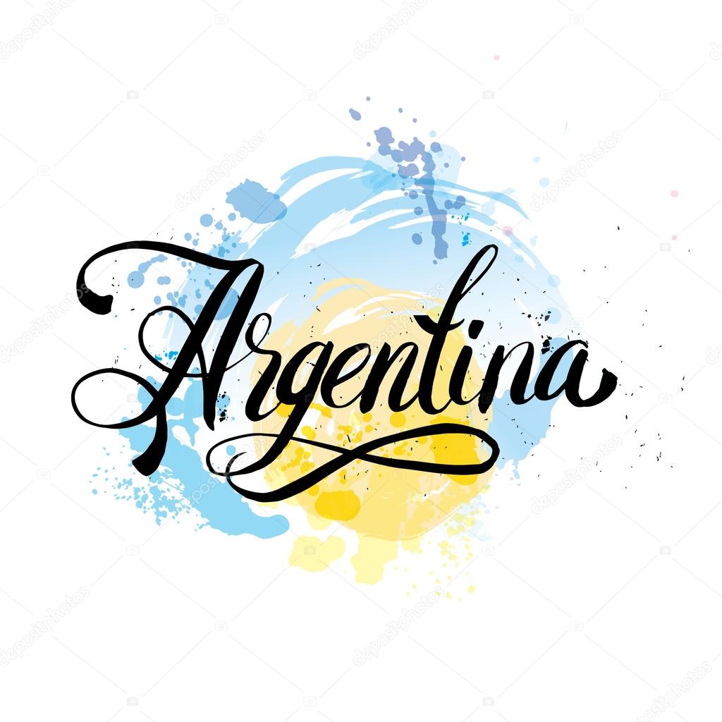 Argentina lettering. Hand lettering logo with watercolor elements.  argentina flag colors, grunge effects can be easily removed