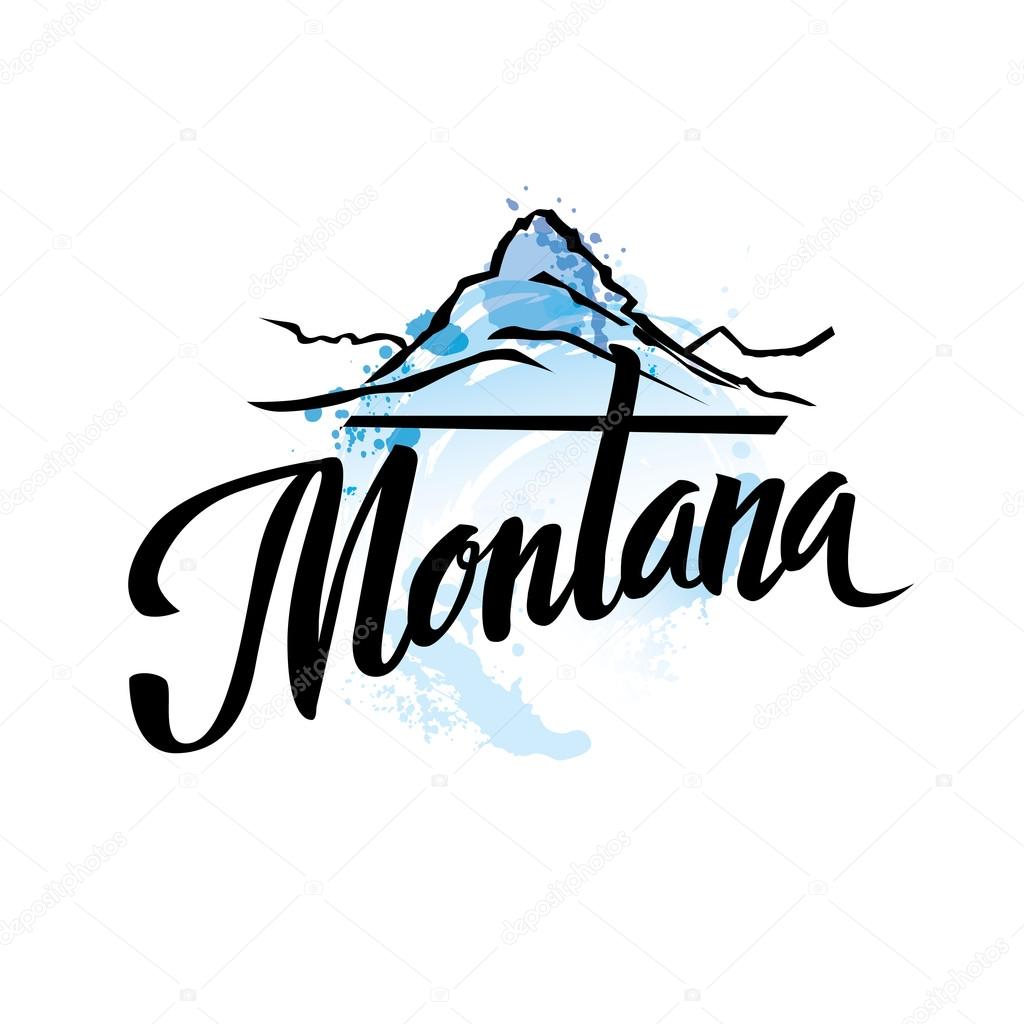 Vintage Montana USA State letterng logo vector illustration with watercolor elements.. Bearhat Mountain rises above Hidden Lake in Glacier National Park, Montana, USA