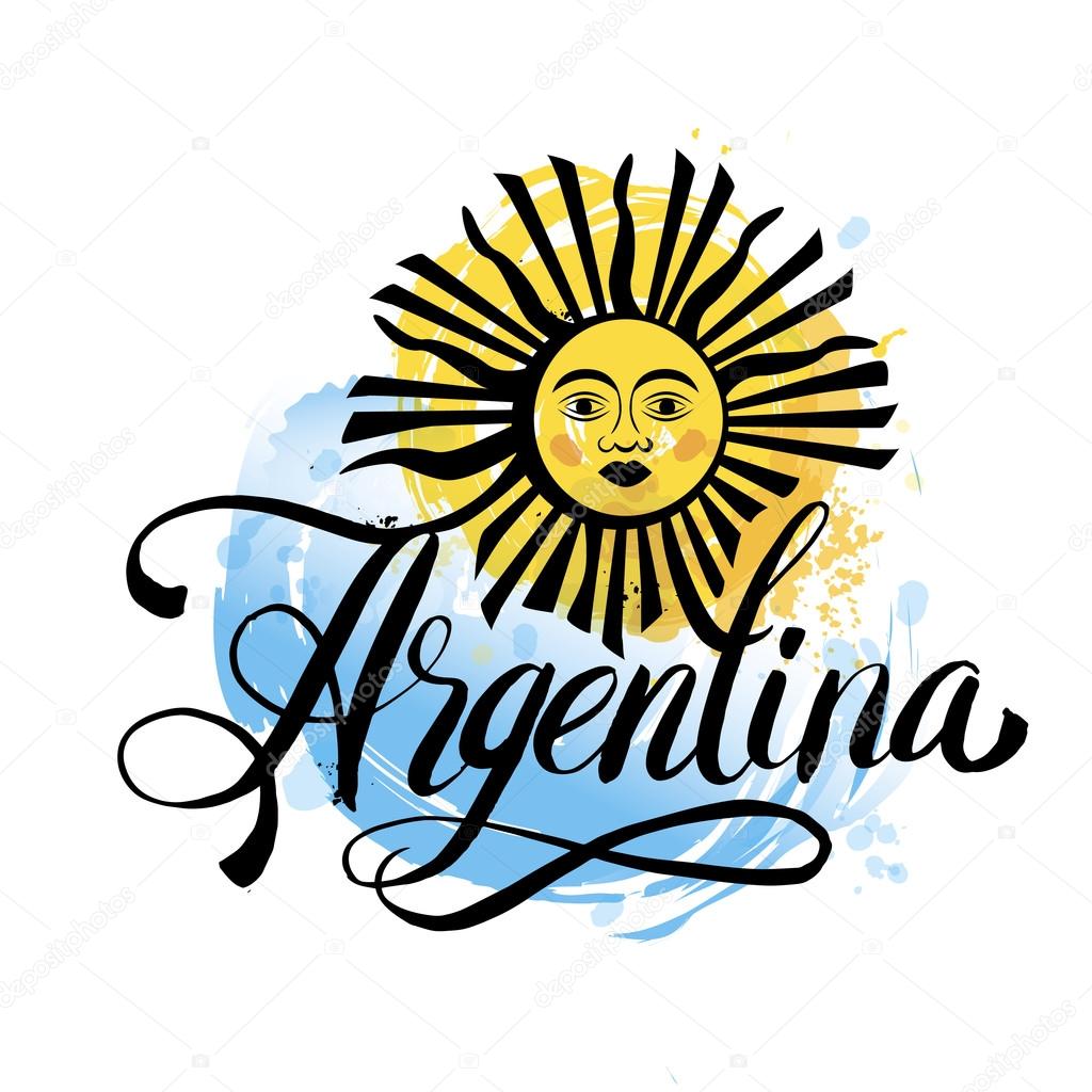 Argentina lettering. Hand lettering logo with watercolor elements.  argentina flag colors, grunge effects can be easily removed