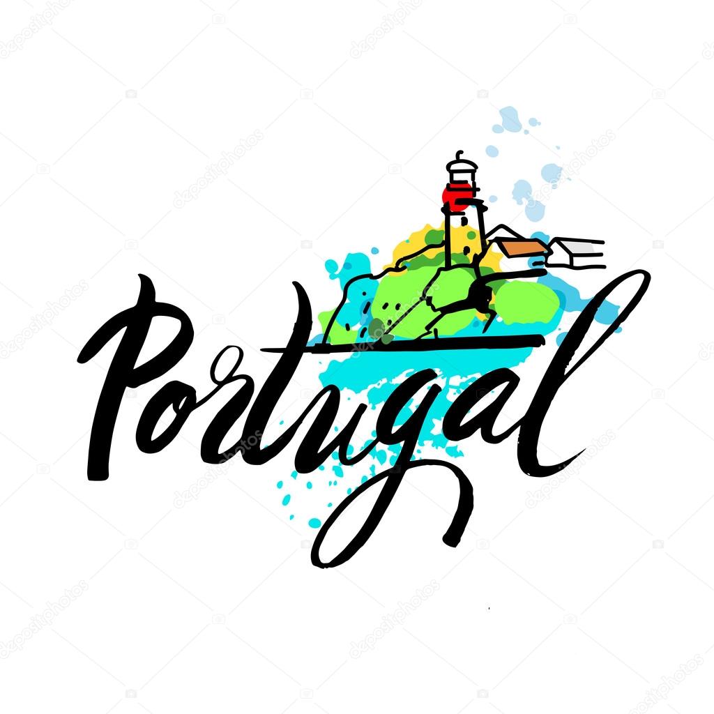 Portugal The Travel Destination logo. Azenhas do Mar, Portugal coastal town. - Vector travel company logo design - Country Flag Travel and Tourism concept t shirt graphics - vector illustration.
