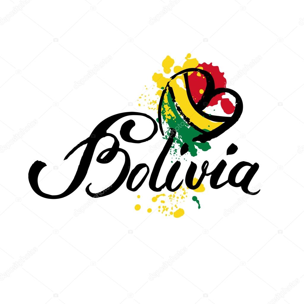 Welcome to Bolivia. Vector welcome card with national flag of Bolivia.hand lettering and colorful watercolor elements background. Vector illustration hand drawn isolated