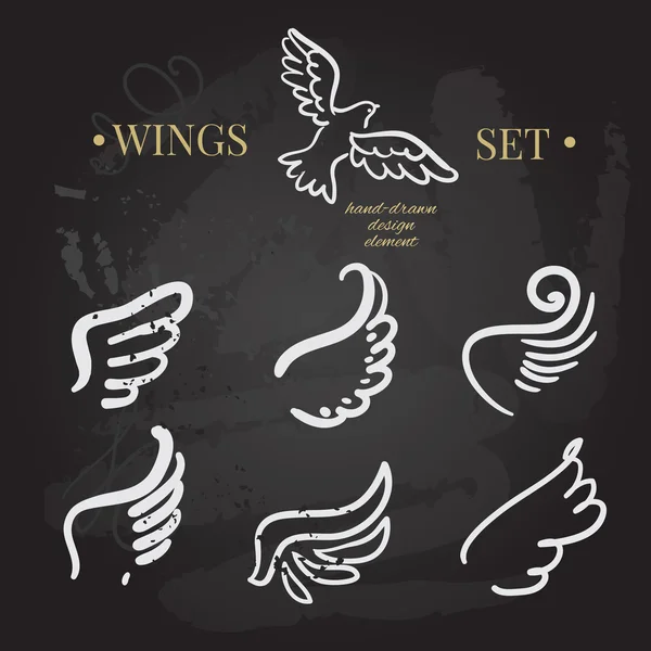 Vector doodle vingar set. Angel wings samling — Stock vektor