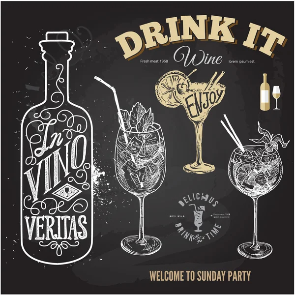 Conjunto de cocktails alcoólicos desenhados à mão. Ilustração vetorial — Vetor de Stock