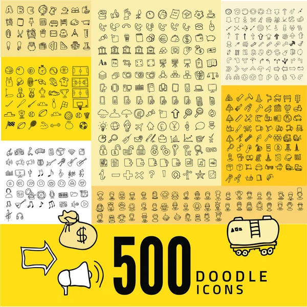 Ensemble de 500 icônes doodle — Image vectorielle