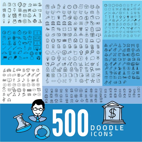 Conjunto de 500 ícone doodle — Vetor de Stock