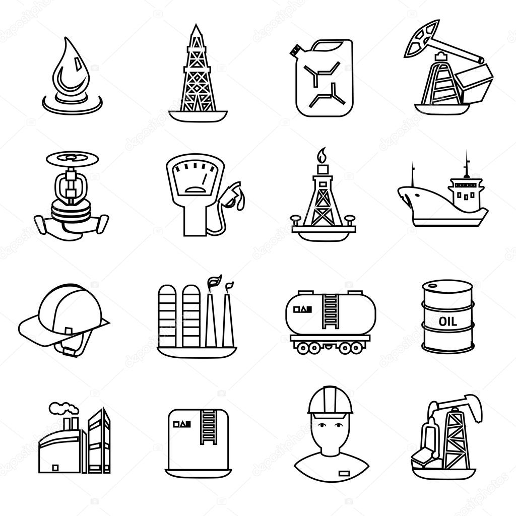 Oil and petroleum icon set, flat isolated vector illustration