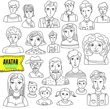 Doodle avatarlar set,