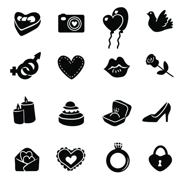 Conjunto de ícones do dia dos namorados, sinais vetoriais — Vetor de Stock