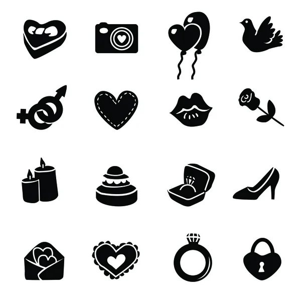 Set día de San Valentín iconos, signos vectoriales — Vector de stock