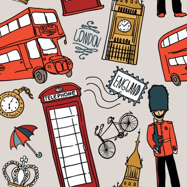Doodle Icon Londra seamless modeli