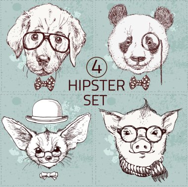 Hipster hayvan gözlük ile ayarla