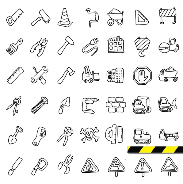 Ensemble d'icônes de doodle construction — Image vectorielle