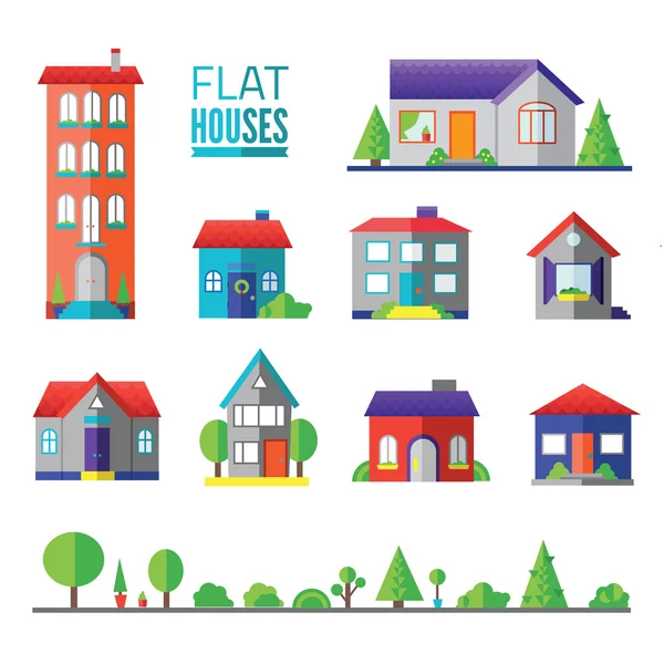Icônes de maisons plates — Image vectorielle