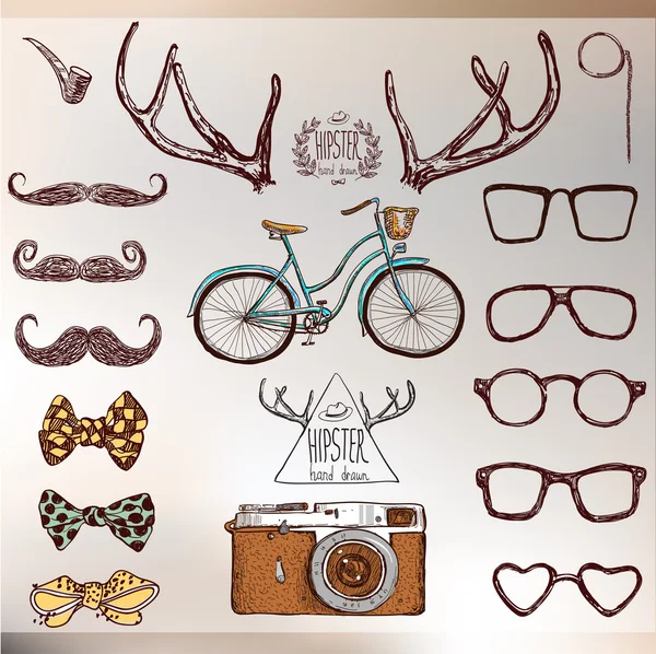 Hipster set: corna, occhiali, baffi — Vettoriale Stock