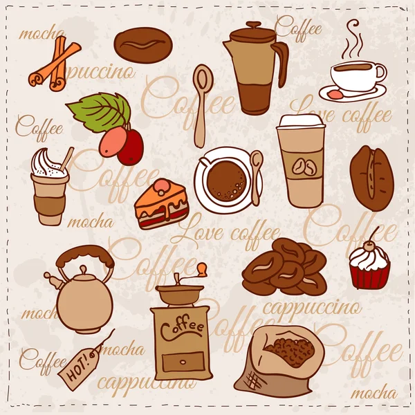 Koffie en thee doodle pictogram patroon — Stockvector