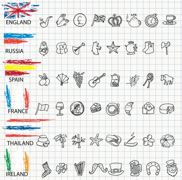 Doodle aus verschiedenen Ländern — Stockvektor