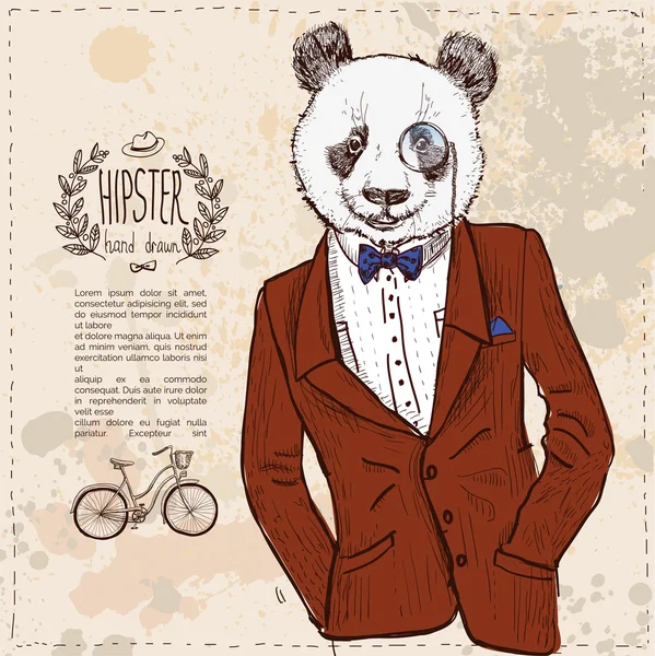 Hipster panda bear in suit — Stock Vector