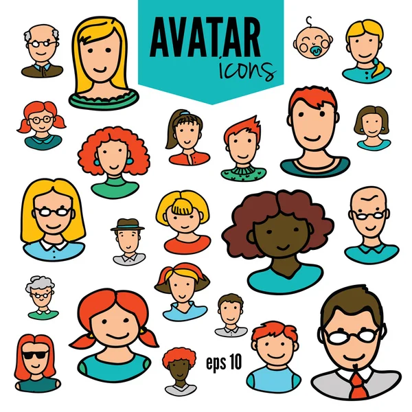 Ícones de design de doodle Avatar — Vetor de Stock