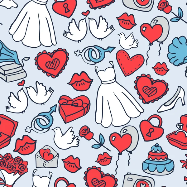 Doodle mariage motif sans couture — Image vectorielle