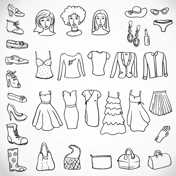 Zapatos, trajes de baño y accesorios — Archivo Imágenes Vectoriales