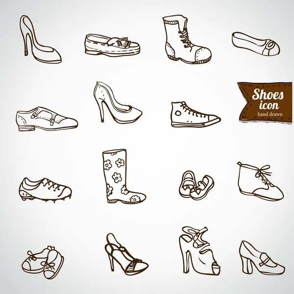 Doodle schoenen pictogrammenset — Stockvector