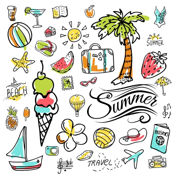 Doodle Sommer-Ikonen — Stockvektor