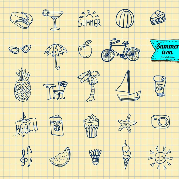 Conjunto de iconos de doodle verano — Vector de stock