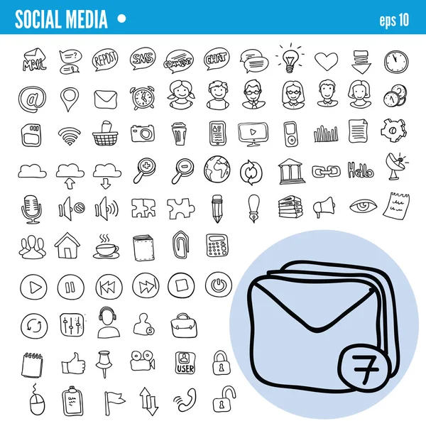 Doodle Web y Social Media Iconos — Archivo Imágenes Vectoriales