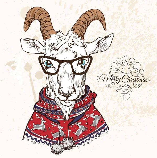 Goat hipster in suit with glasses — Stock Vector