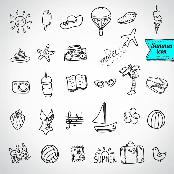 Conjunto de iconos de doodle verano — Vector de stock