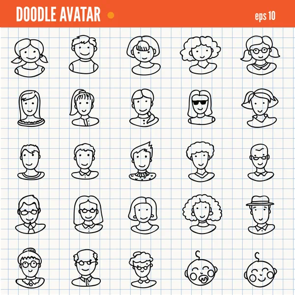 Doodle avatar ustawiony — Wektor stockowy